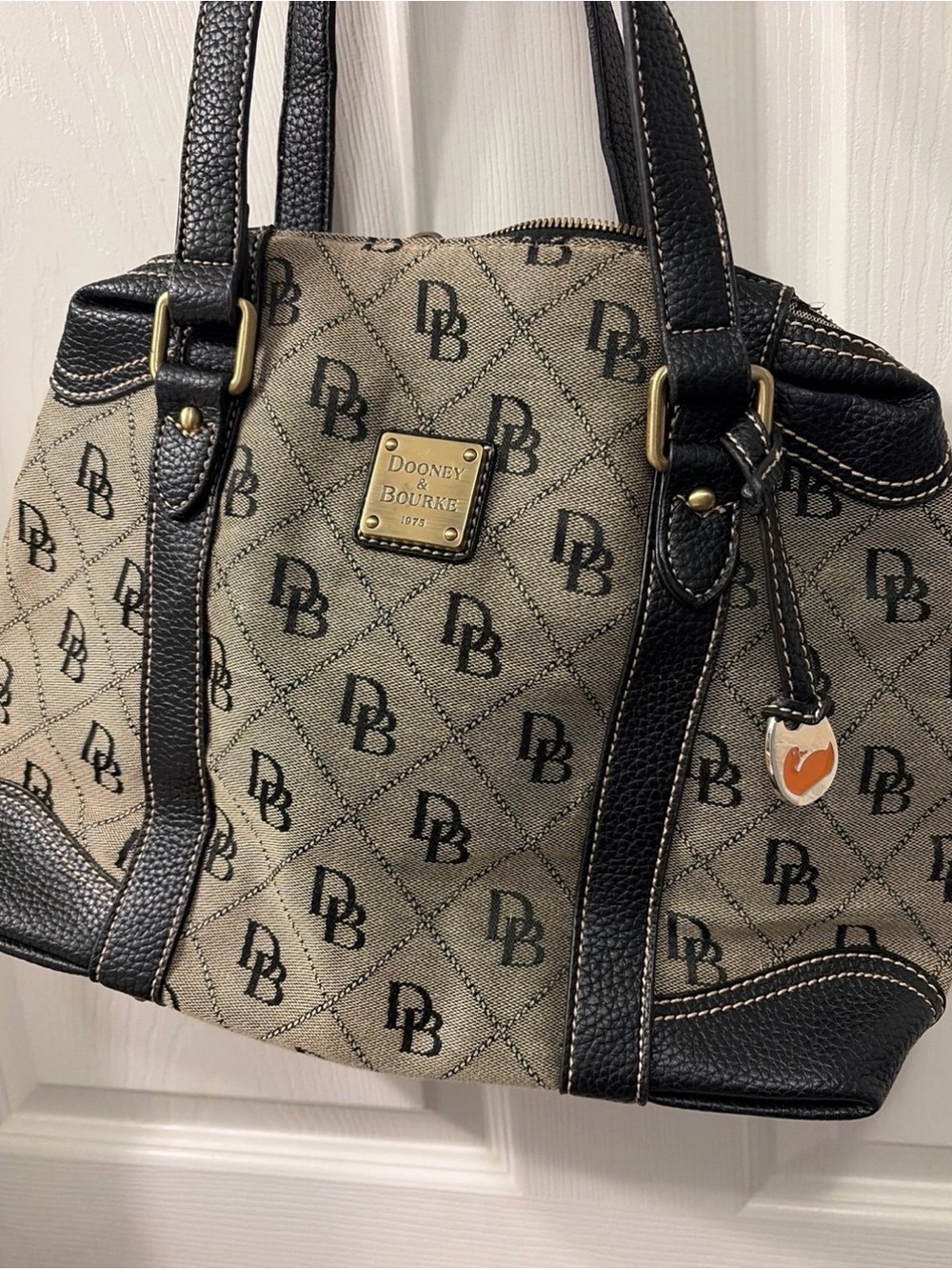 Dooney & Bourke Vintage Black /Beige Logo Satchel Excellent